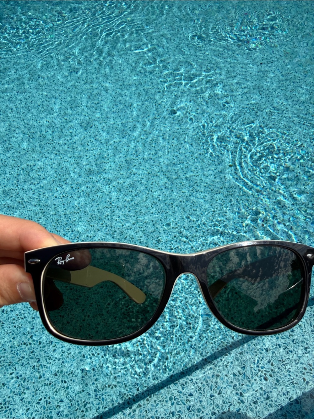 Ray-Ban Black Frame Sunglasses with Dark Green Lenses